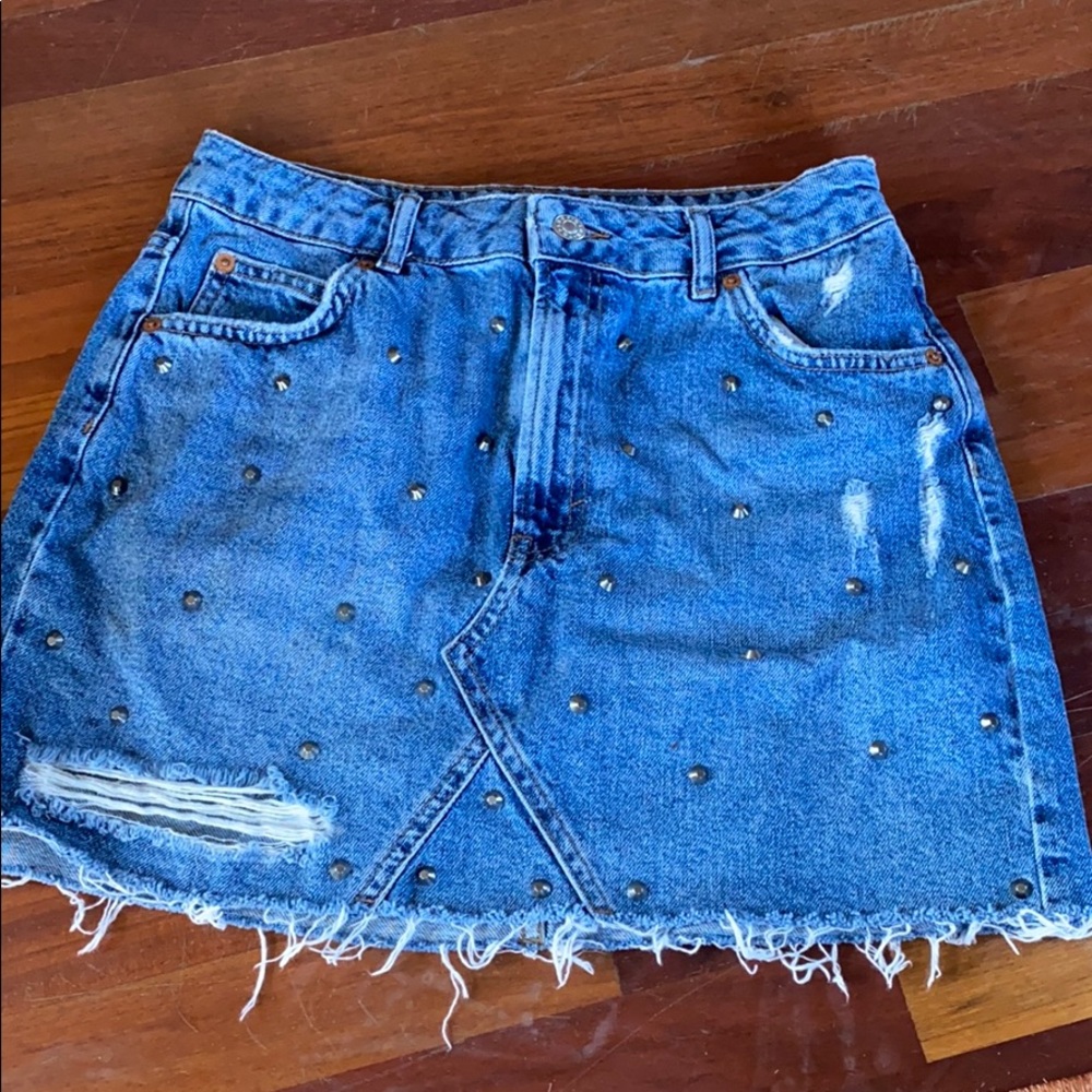 top shop studded mini denim skirt